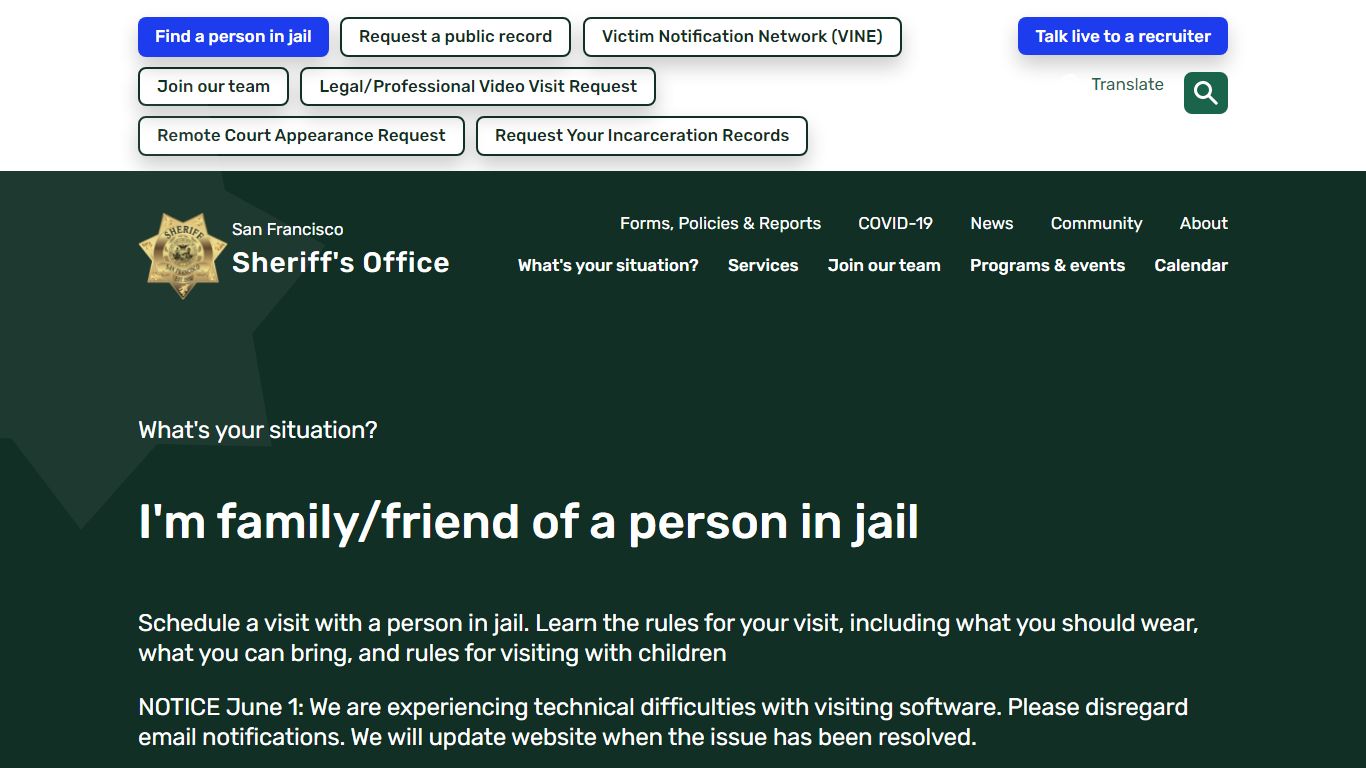 I'm family/friend of a person in jail - San Francisco Sheriff's Department